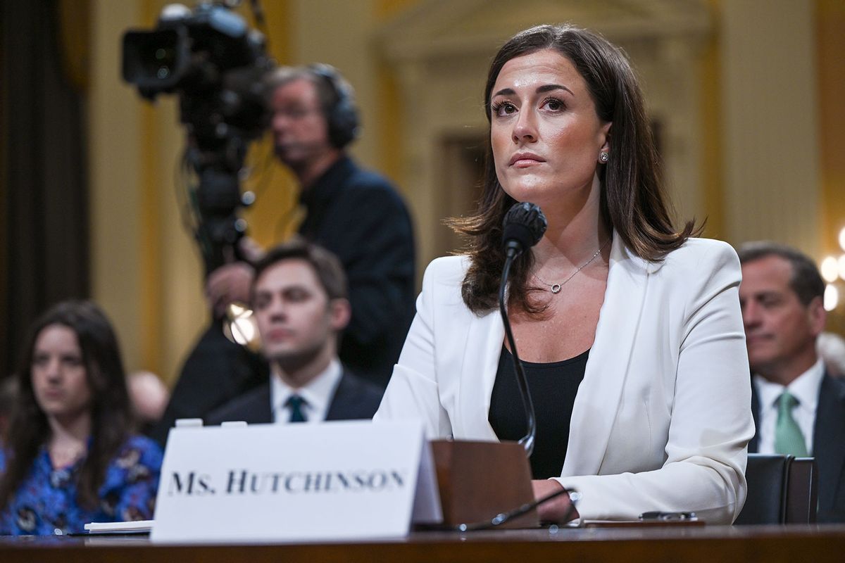 Cassidy Hutchinson, a top former aide to Trump White House Chief of Staff Mark Meadows, testifies during the sixth hearing by the House Select Committee on the January 6th insurrection in the Cannon House Office Building on June 28, 2022 in Washington, DC. (Brandon Bell/Getty Images)