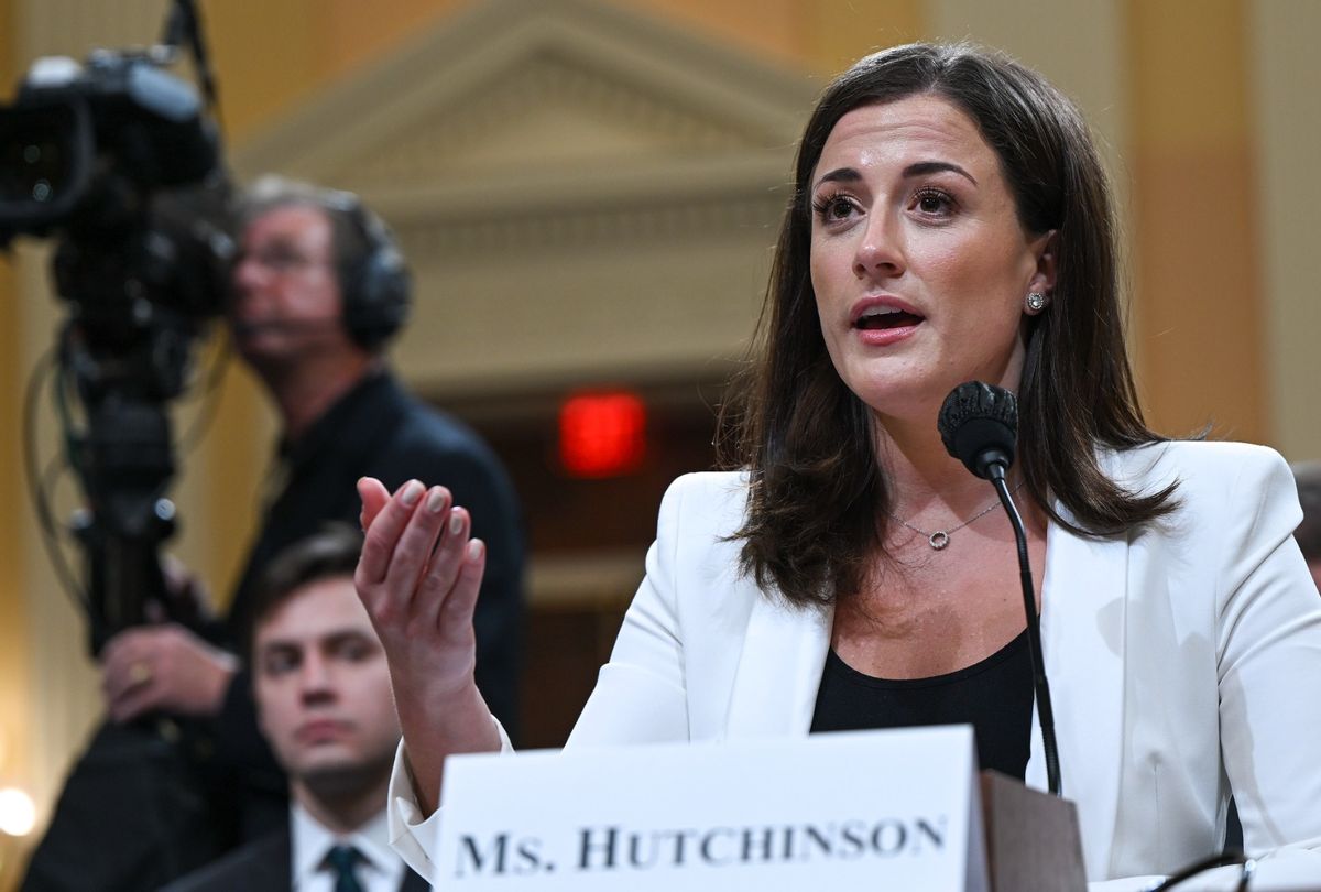 Cassidy Hutchinson, a top former aide to Trump White House Chief of Staff Mark Meadows, testifies during the sixth hearing by the House Select Committee to Investigate the January 6th Attack on the U.S. Capitol in the Cannon House Office Building on June 28, 2022 in Washington, DC. (Brandon Bell/Getty Images)