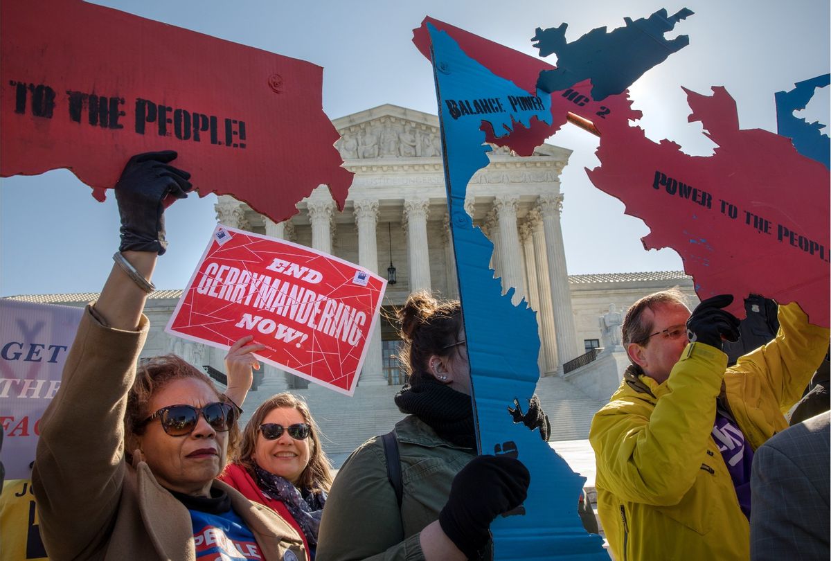 Demonstrators protest against gerrymandering at a rally at the Supreme Court. (Evelyn Hockstein/For The Washington Post via Getty Images)