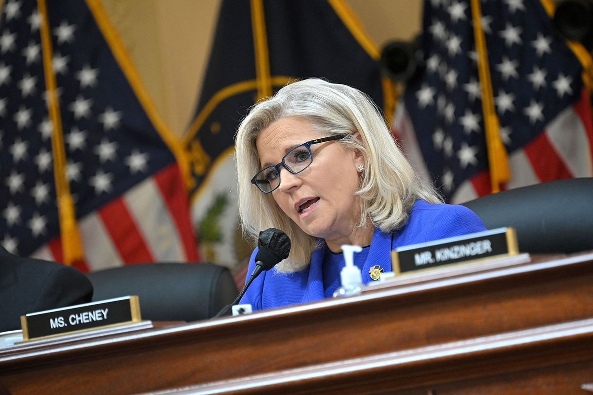 US Representative Liz Cheney speaks during a House Select Committee hearing to Investigate the January 6th Attack on the US Capitol, in the Cannon House Office Building on Capitol Hill in Washington, DC on June 9, 2022. (MANDEL NGAN/AFP via Getty Images)