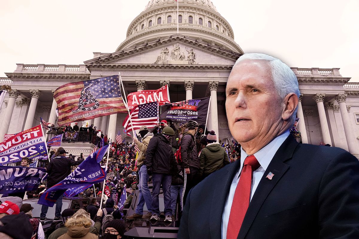 Mike Pence | Protesters gather on the second day of pro-Trump events fueled by President Donald Trump's continued claims of election fraud in an to overturn the results before Congress finalizes them in a joint session of the 117th Congress on Wednesday, Jan. 6, 2021 in Washington, DC. (Photo illustration by Salon/Getty Images)