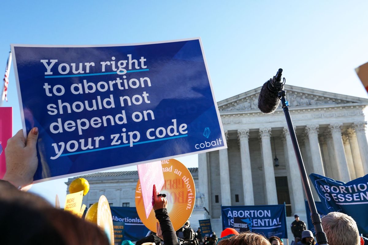 Abortion rights advocates demonstrate in front of the Supreme Court of the United States in Washington, DC, United States on December 01, 2021. (Yasin Ozturk/Anadolu Agency via Getty Images)