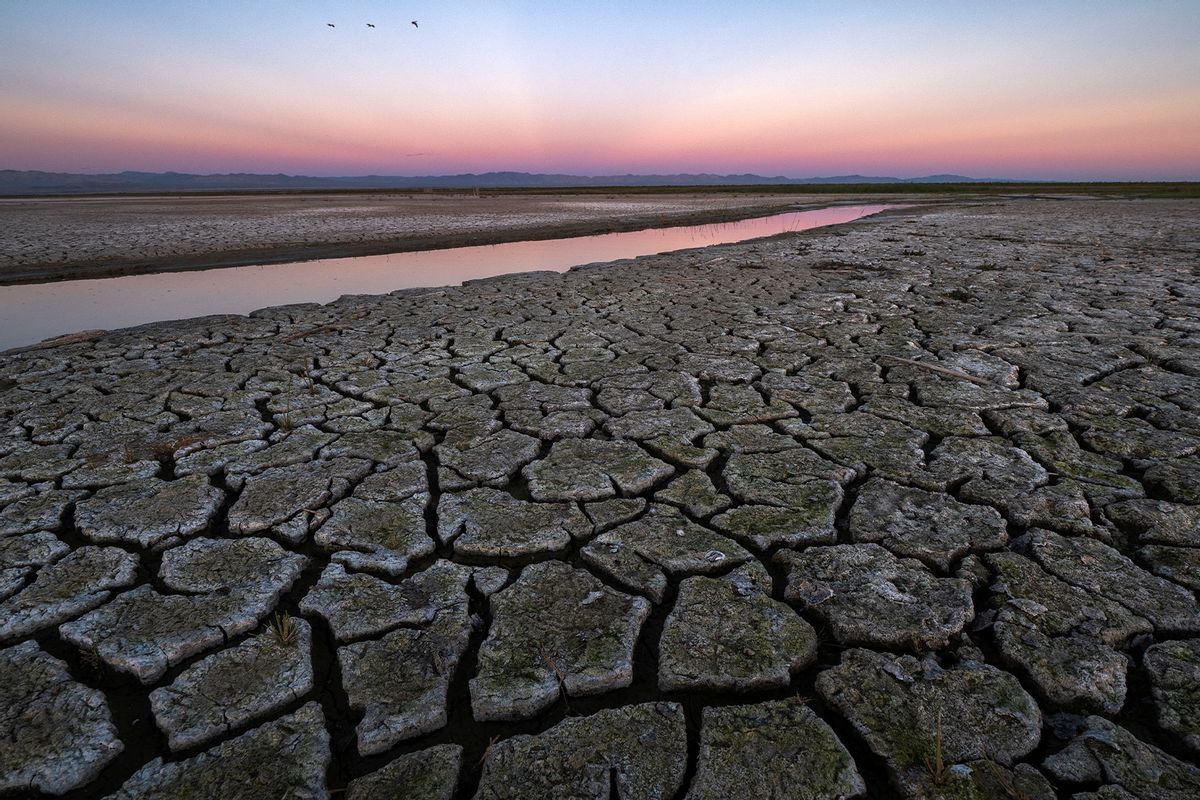Mud is seen on land that was under the Salton Sea a few years ago on January 1, 2019 near Calipatria, California, United States. (David McNew/Getty Images for Lumix)