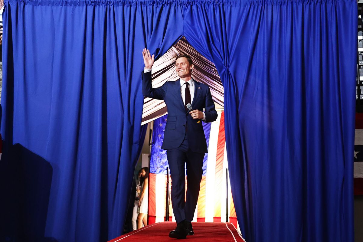 Republican Senate candidate Blake Masters enters a 'Save America' rally by former President Donald Trump in support of Arizona GOP candidates on July 22, 2022 in Prescott Valley, Arizona. (Mario Tama/Getty Images)