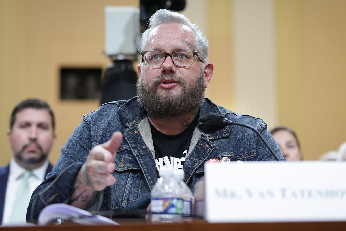 Jason Van Tatenhove, who served as national spokesman for the Oath Keepers and as a close aide to Oath Keepers founder Stewart Rhodes, testifies during the seventh hearing by the House Select Committee to Investigate the January 6th Attack on the U.S. Capitol in the Cannon House Office Building on July 12, 2022, in Washington, DC. (Kevin Dietsch/Getty Images)