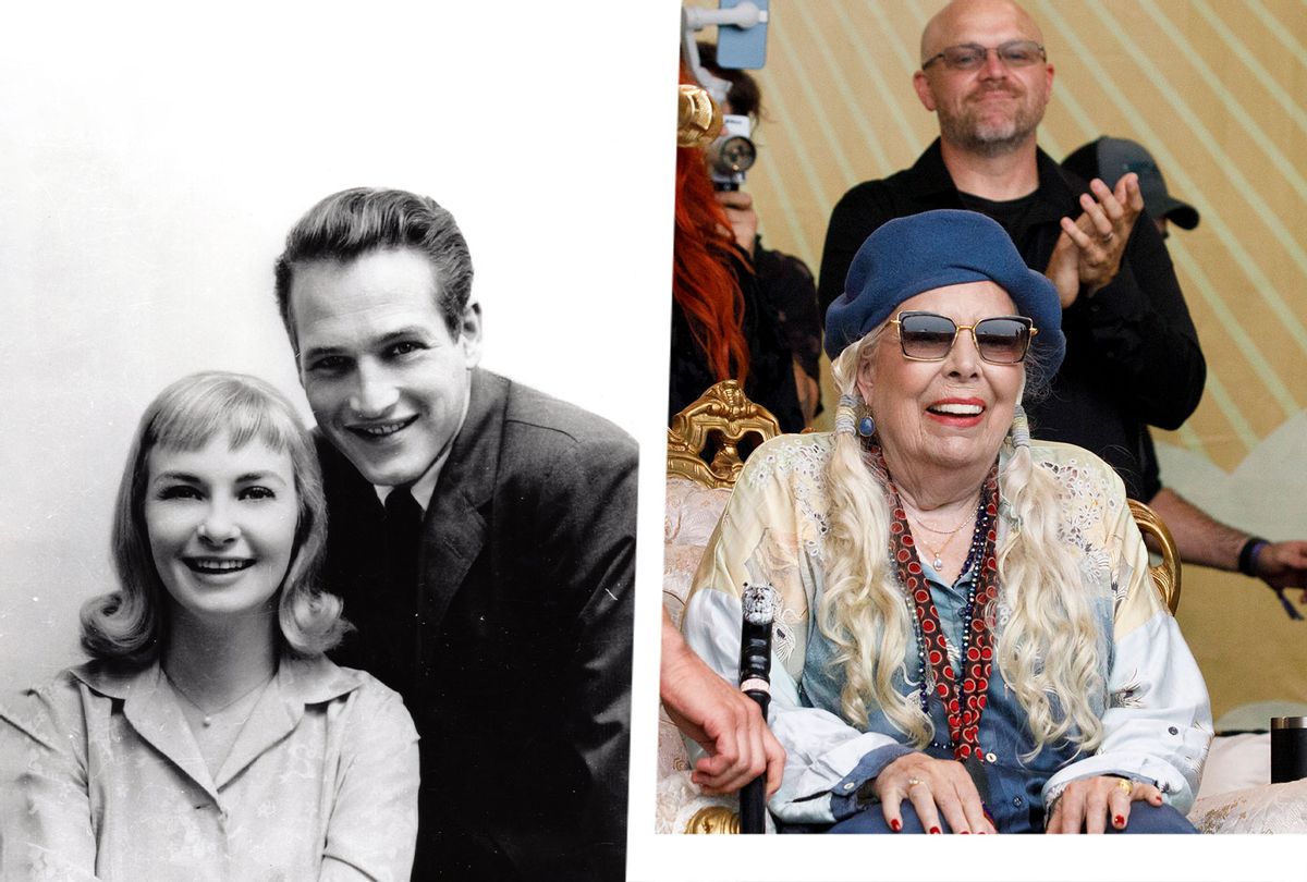 Joanne Woodward and Paul Newman from "The Last Movie Stars" | Joni Mitchell at the 2022 Newport Folk Festival at Fort Adams State Park on July 24, 2022. (Photo illustration by Salon/Getty Images/HBO)