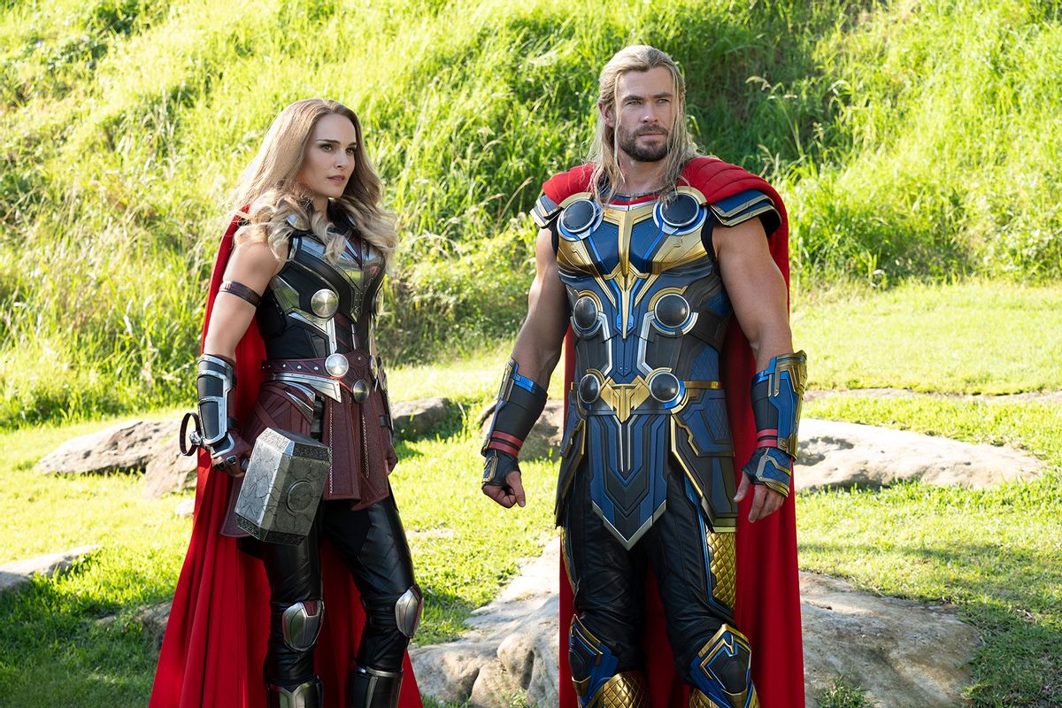 Natalie Portman as Mighty Thor and Chris Hemsworth as Thor in "Thor: Love and Thunder" (Jasin Boland / Marvel Studios)