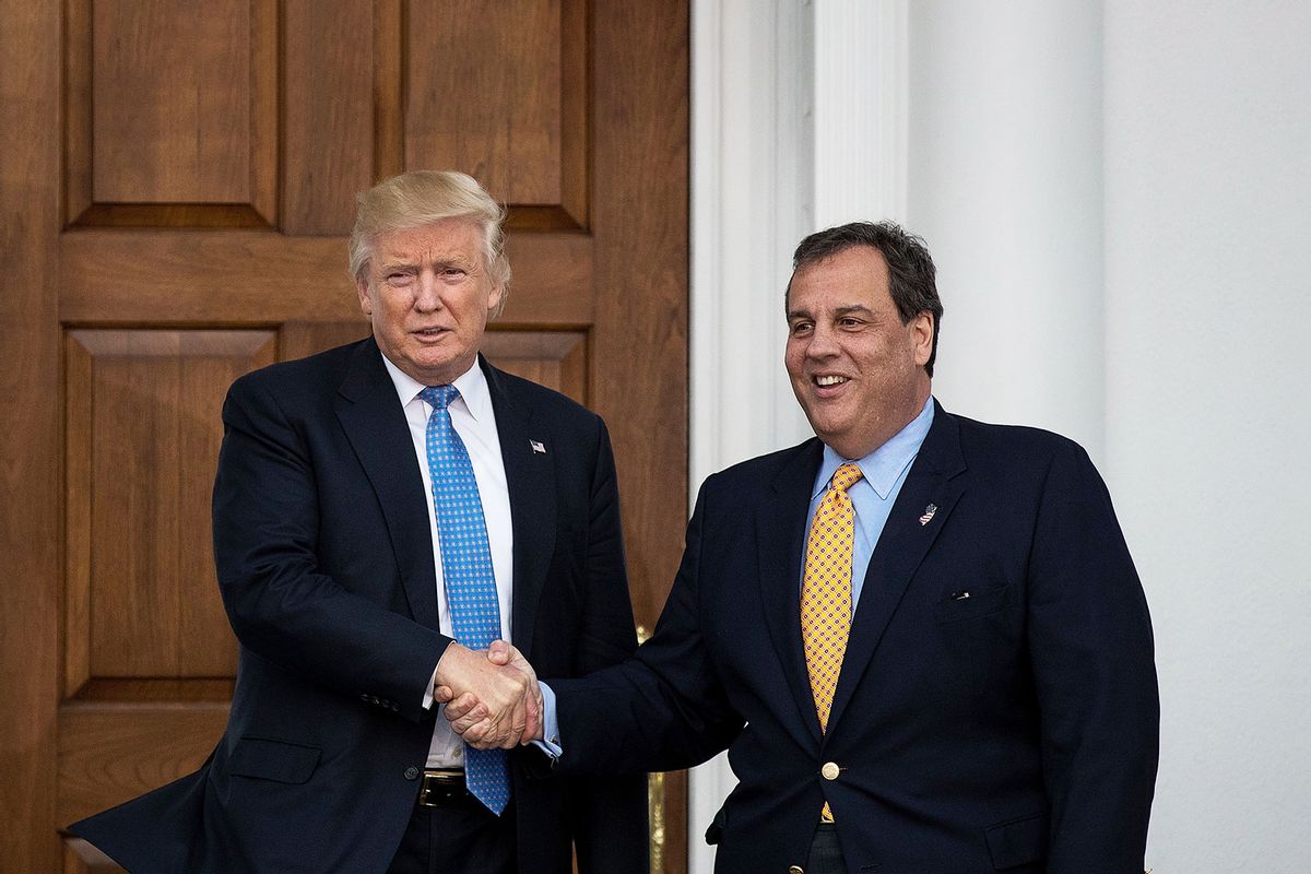 President-elect Donald Trump and New Jersey Governor Chris Christie shaking hands at Trump International Golf Club, November 20, 2016 in Bedminster Township, New Jersey. (Drew Angerer/Getty Images)