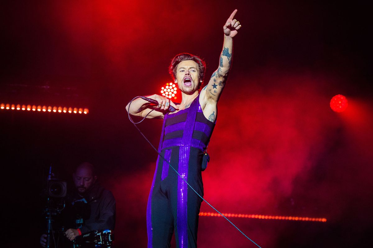 Harry Styles performing on the Main Stage at War Memorial Park on May 29, 2022 in Coventry, England. (Joseph Okpako/WireImage/Getty Images)