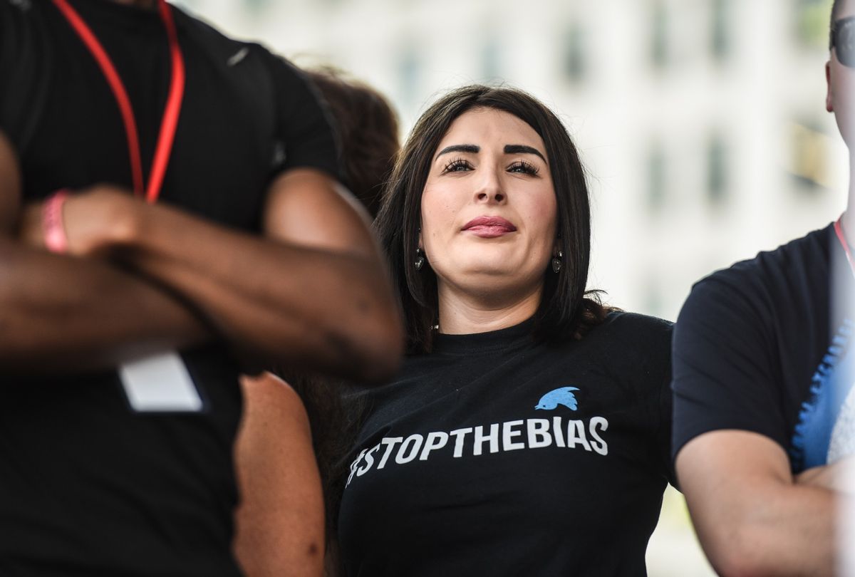 Laura Loomer waits backstage during a "Demand Free Speech" rally on Freedom Plaza on July 6, 2019 in Washington, DC.  (Stephanie Keith/Getty Images)