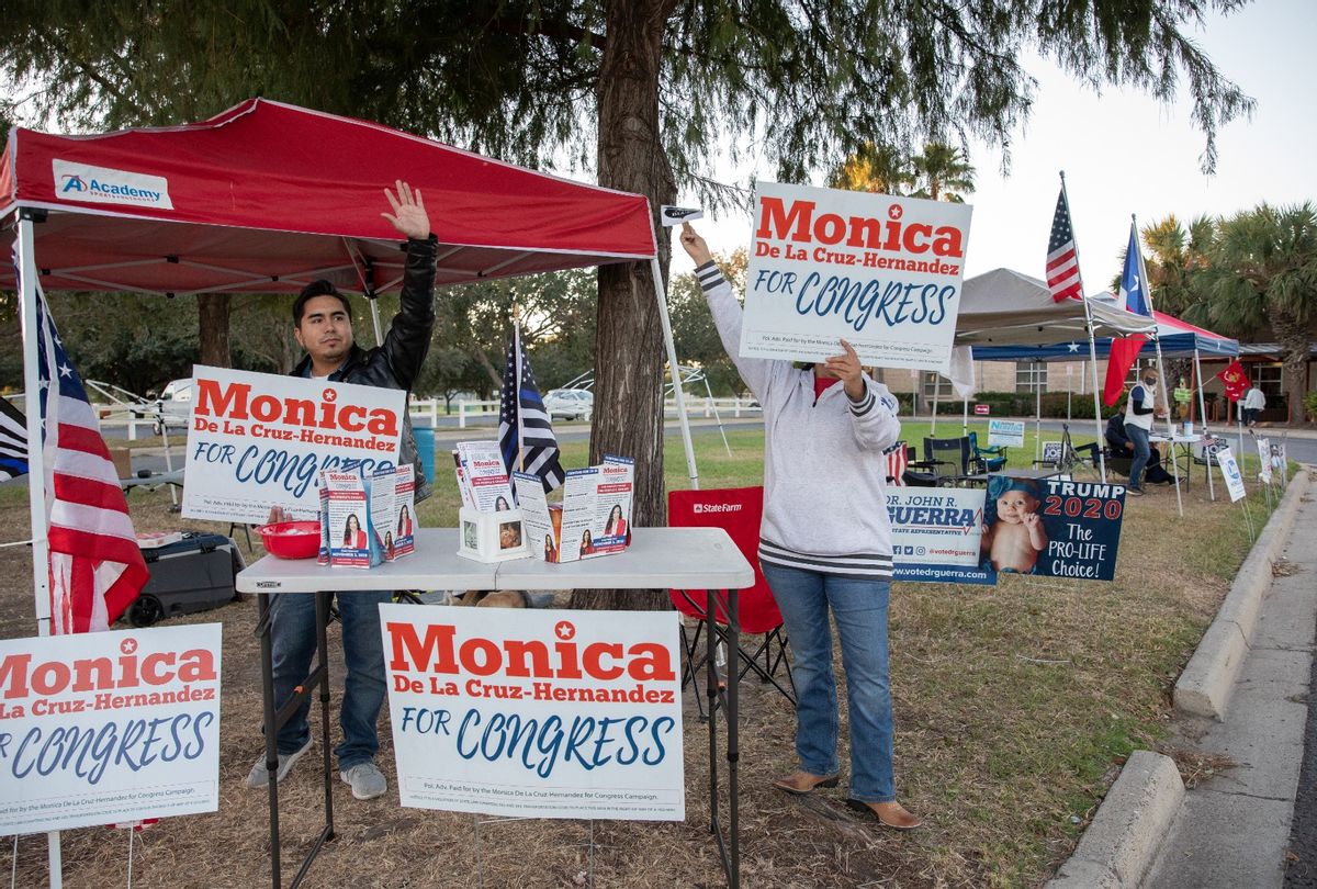 Supporters campaign for Republican Congressional candidate Monica De La Cruz at the Lark Community Center McAllen, Texas on October 30, 2020. (Julia Robinson for The Washington Post via Getty Images)
