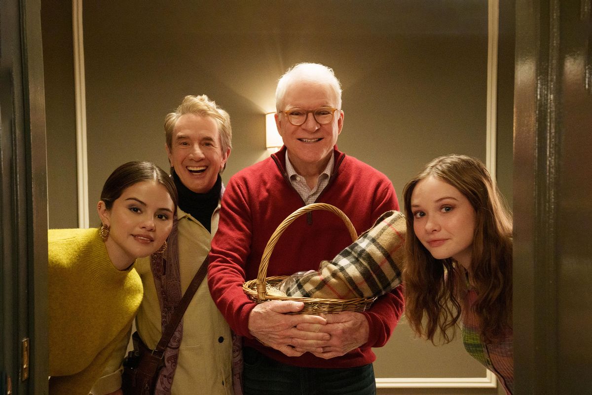 Mabel (Selena Gomez), Oliver (Martin Short), Charles (Steve Martin) and Lucy (Zoe Margaret Colletti) in "Only Murders In The Building" (Craig Blankenhorn/Hulu)