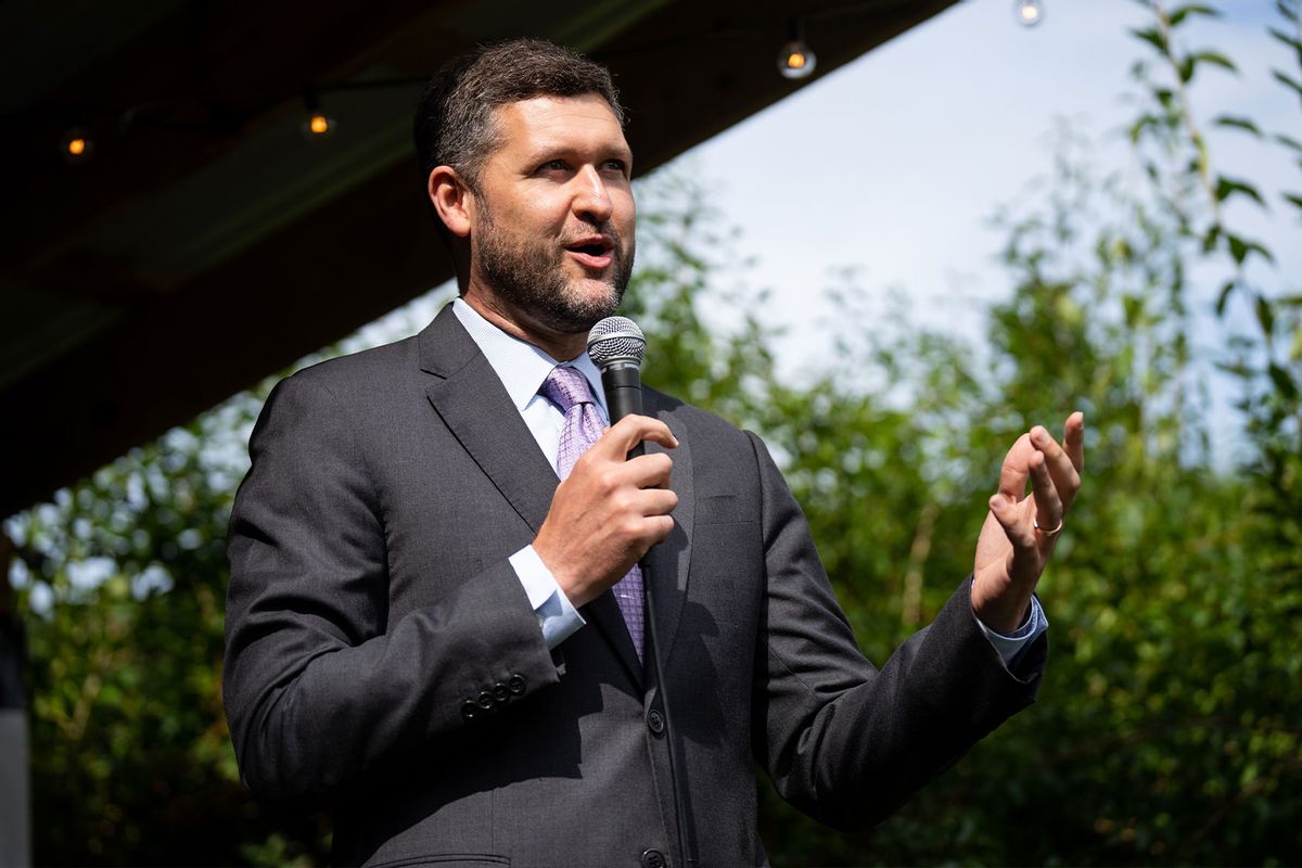 Patrick Ryan, Democratic candidate for the New York 19th Congressional district, speaks during the special election candidate forum at the Roscoe Beer Co. in Roscoe, N.Y. on Thursday, August 18, 2022. (Bill Clark/CQ-Roll Call, Inc via Getty Images)
