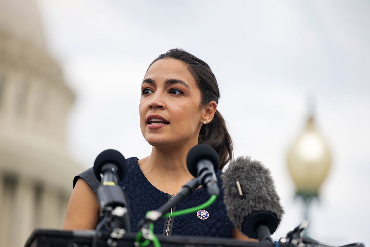 Rep. Alexandria Ocasio-Cortez (D-NY) speaks in front of the U.S. Capitol (Nathan Posner/Anadolu Agency via Getty Images)