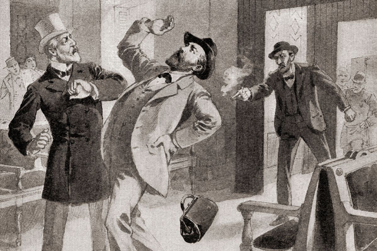 The assassination of President James A. Garfield at the Baltimore and Potomac Railroad Station, Washington D.C., America on July 2, 1881, by Charles Julius Guiteau. (Universal History Archive/Universal Images Group via Getty Images)
