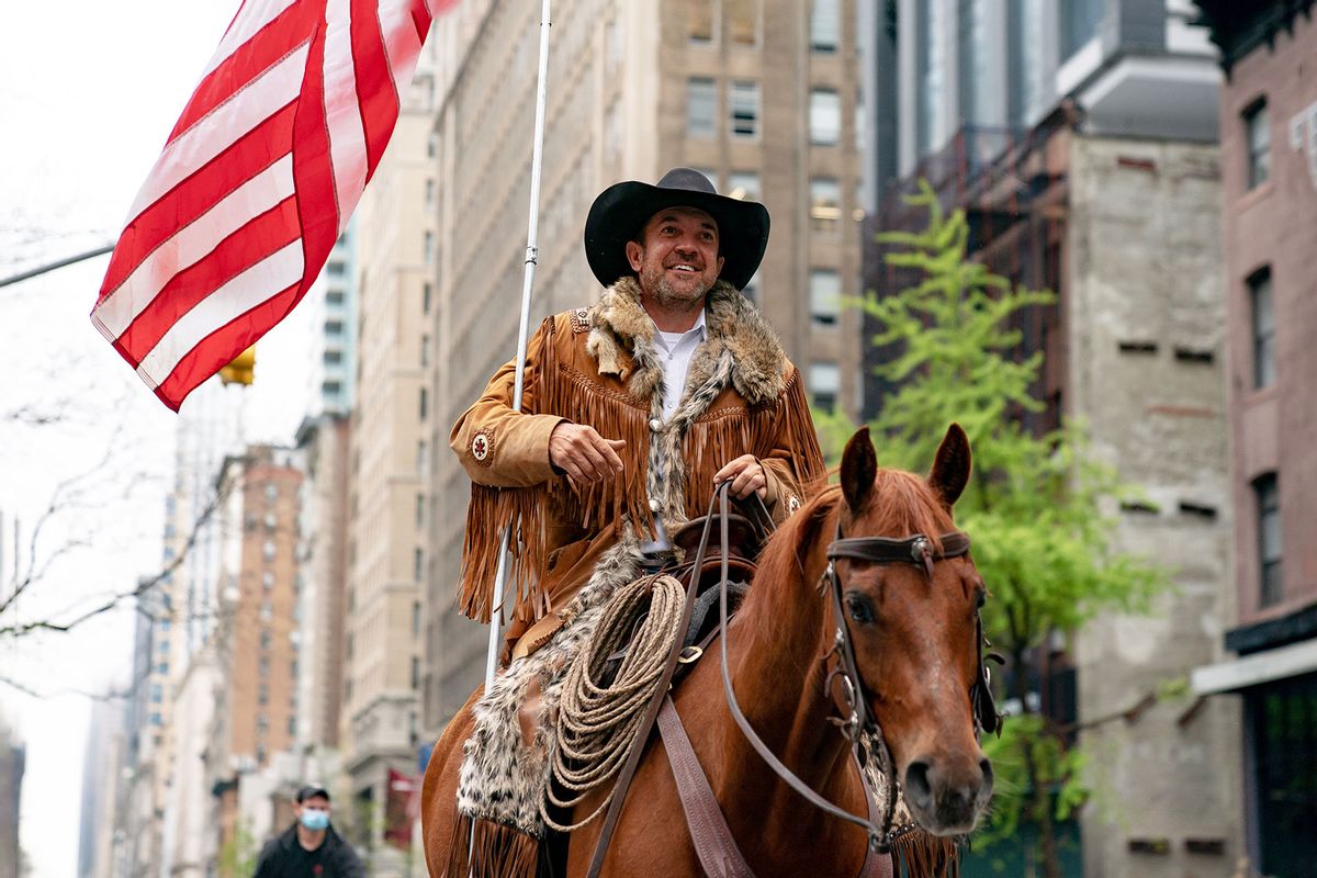 Otero County Commission Chairman and Cowboys for Trump co-founder Couy Griffin rides his horse on 5th avenue on May 1, 2020 in New York City. (Jeenah Moon/Getty Images)