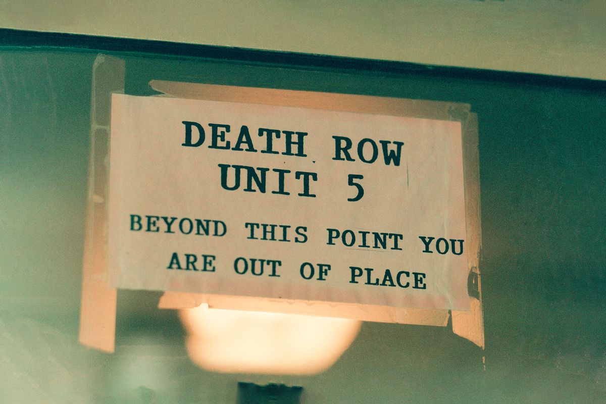A sign for Unit 5 of Death Row, in a US prison, circa 1990. (Michael Brennan/Getty Images)