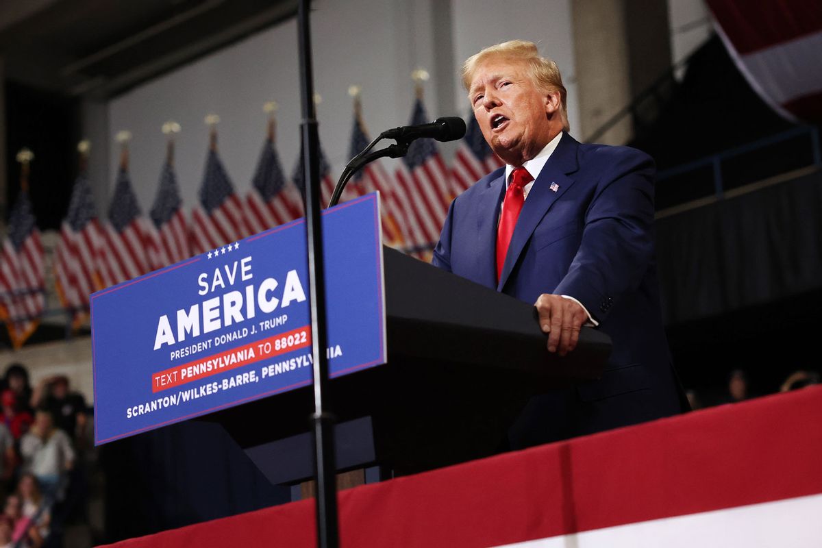 Donald Trump speaks to supporters at a rally on Sept. 3, 2022, in Wilkes-Barre, Pennsylvania. (Spencer Platt/Getty Images)