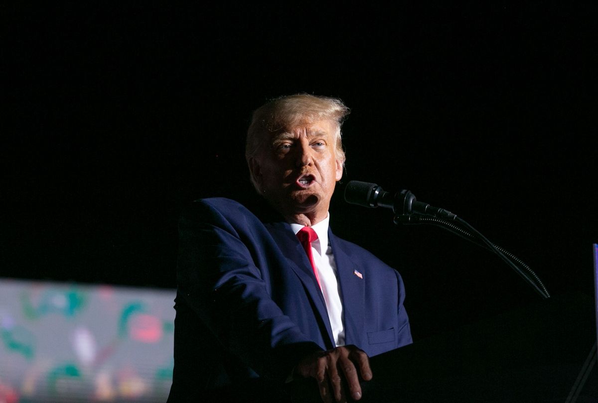 Former President Donald Trump speaks at a Save America Rally at the Aero Center Wilmington on September 23, 2022 in Wilmington, North Carolina. (Allison Joyce/Getty Images)