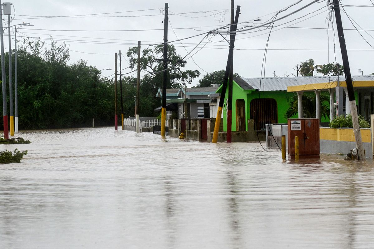 A flooded street is seen after the passage of hurricane Fiona in Salinas, Puerto Rico, on September 19, 2022. (JOSE RODRIGUEZ/AFP via Getty Images)