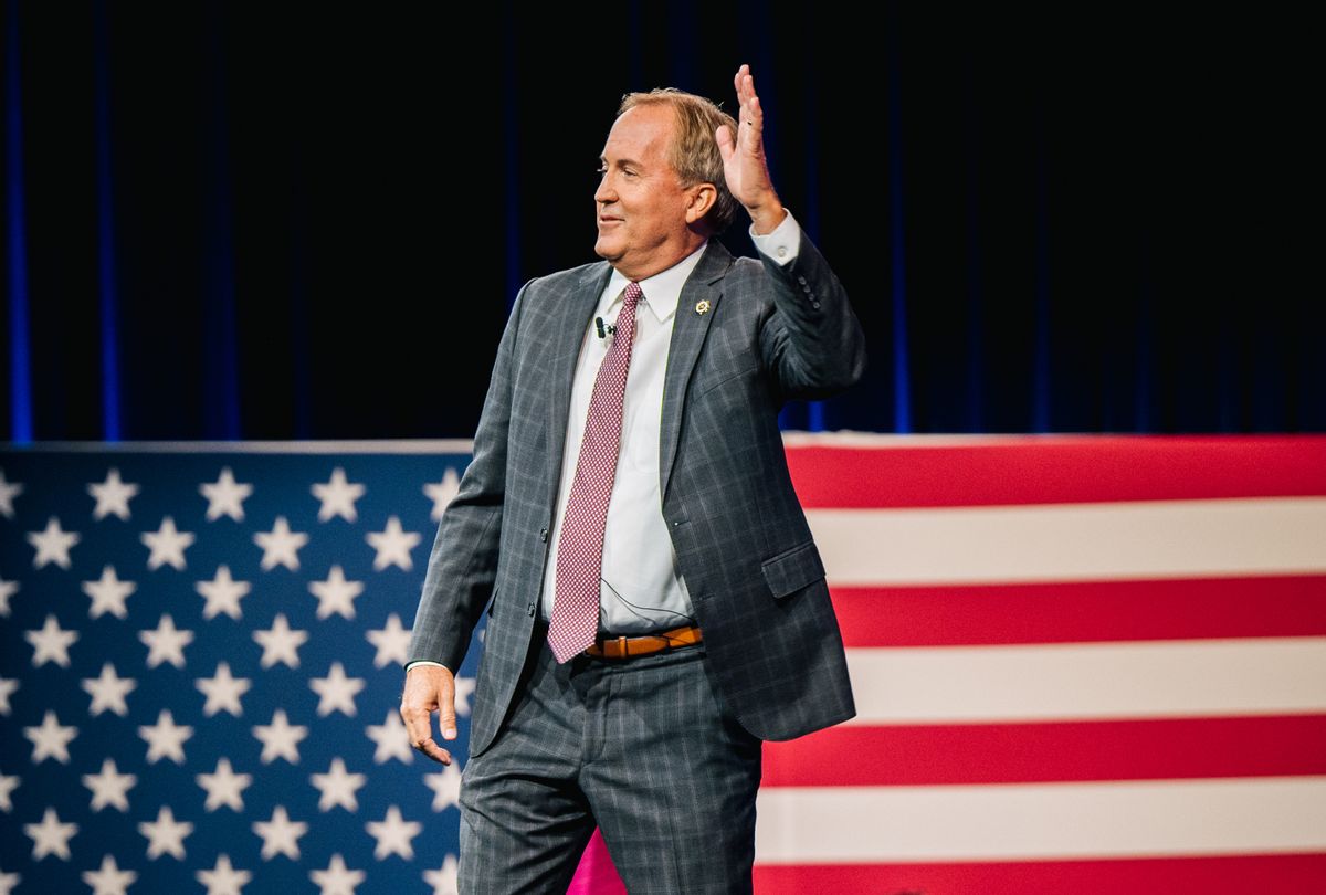 Texas Attorney General Ken Paxton waves after speaking during CPAC on July 11, 2021 in Dallas, Texas. (Brandon Bell/Getty Images)
