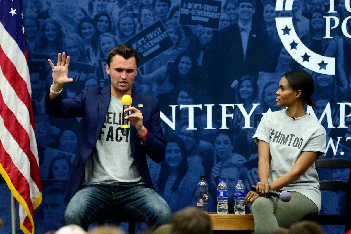 Charlie Kirk and Candace Owens of Turning Point USA speak on the University of Colorado Boulder Campus on Wednesday Oct 3, 2018. (Paul Aiken/Digital First Media/Boulder Daily Camera via Getty Images)