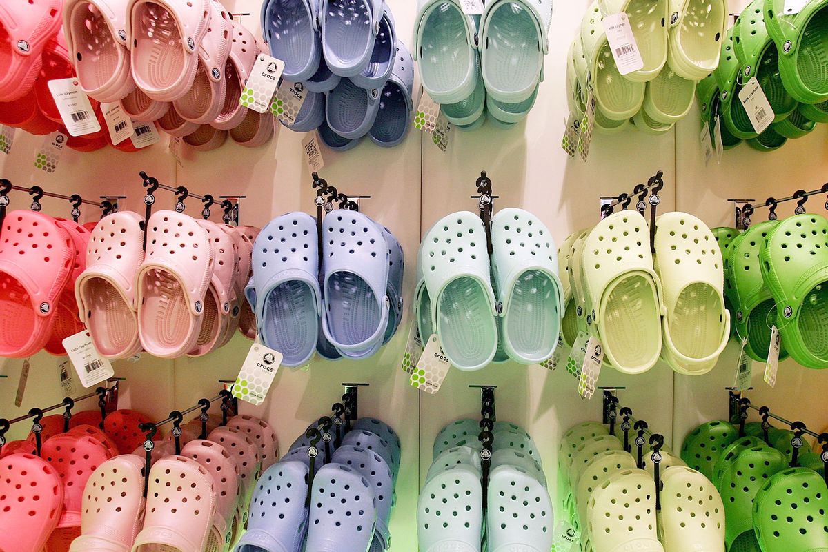 Rows of hanging Crocs in the first UK Crocs store on October 18, 2007 in London England. (Cate Gillon/Getty Images)