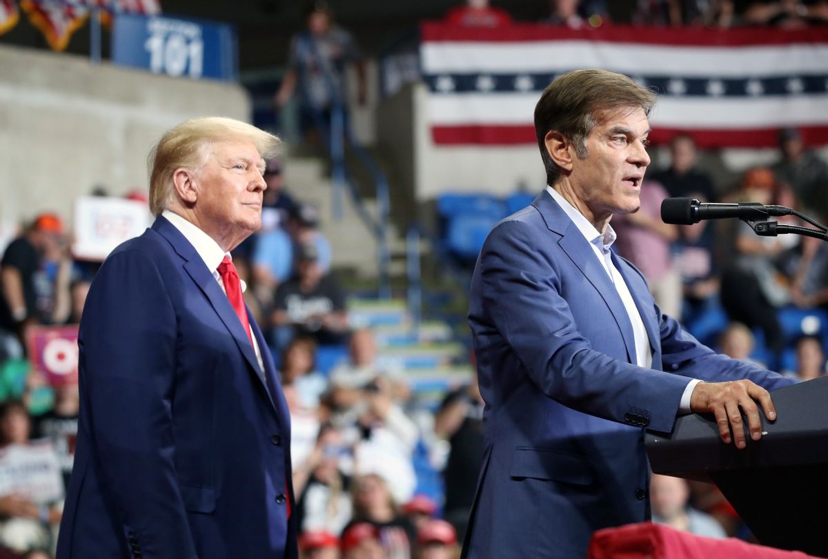 Pennsylvania GOP Senate candidate Dr. Mehmet Oz speaks as former President Donald Trump listens at a rally at the Mohegan Sun Arena on September 03, 2022 in Wilkes-Barre, Pennsylvania. ( Spencer Platt/Getty Images)