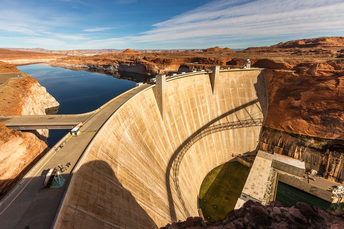 Glen Canyon Dam is a concrete arch dam on the Colorado River in northern Arizona in the United States, near the town of Page. (Getty Images/Spondylolithesis)
