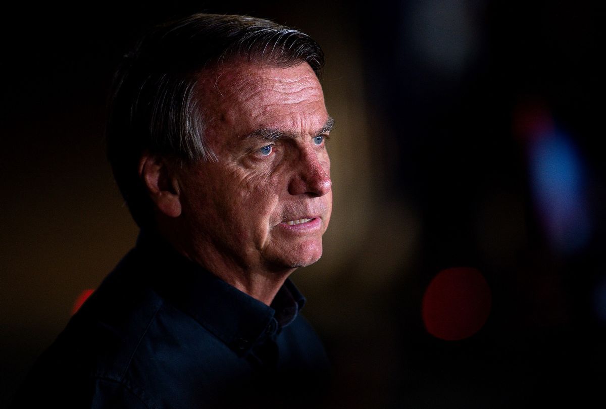 Jair Bolsonaro talks during a press conference at the end of the general elections day at Alvorada Palace on October 02, 2022 in Brasilia, Brazil.  (Andressa Anholete/Getty Images)