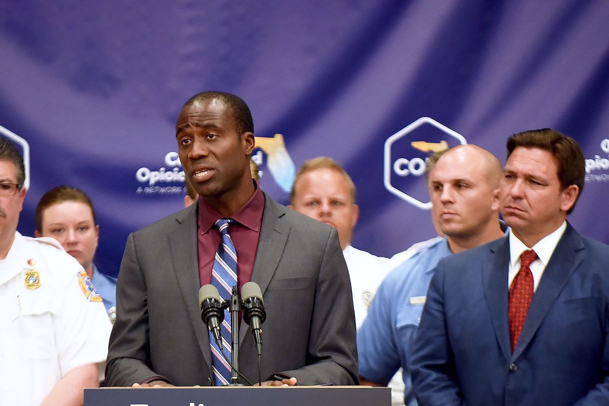 Florida surgeon general Joseph Ladapo speaks at a press conference at the Space Coast Health Foundation in Rockledge, Florida on August 03, 2022 (Paul Hennessy/SOPA Images/LightRocket via Getty Images)