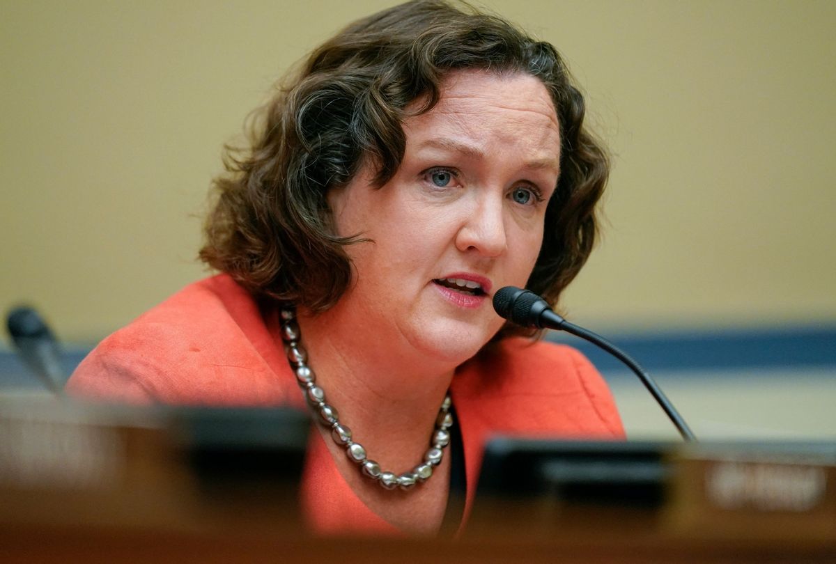 Rep. Katie Porter, D-Calif., speaks during a House Committee on Oversight and Reform hearing on Capitol Hill in Washington, DC, on June 8, 2022.  (ANDREW HARNIK/POOL/AFP via Getty Images)