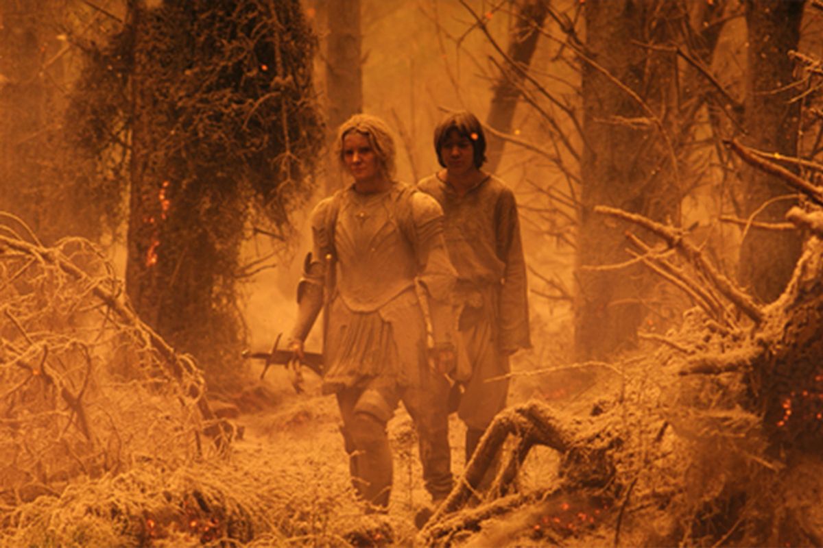 Morfydd Clark (Galadriel) and Tyroe Muhafidin (Theo) in "The Lord of the Rings: The Rings of Power" (Courtesy of Prime Video)