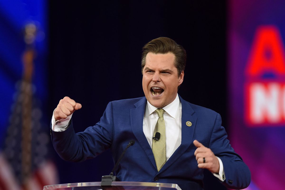 Rep. Matt Gaetz (R-FL) speaks at the 2022 Conservative Political Action Conference at the Rosen Shingle Creek on February 26, 2022 in Orlando, Florida. (Paul Hennessy/Anadolu Agency via Getty Images)