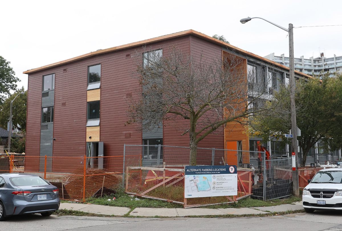A supportive housing building near Stan Wadlow Park. Neighbors sued for the lot to remain to be a parking lot and the project was the subject of NIMBY protests at Rogers Centre in Toronto, September 28, 2022. (Steve Russell/Toronto Star via Getty Images)