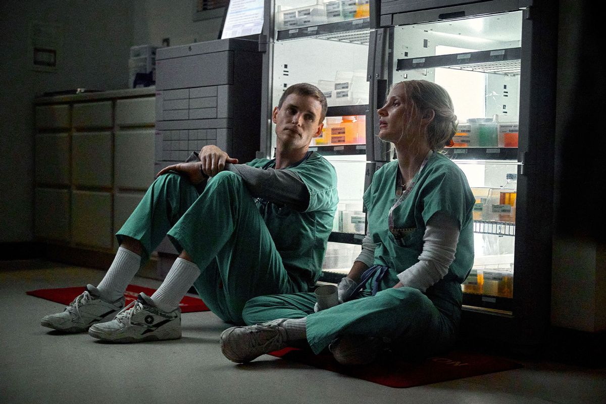 Eddie Redmayne and Jessica Chastain in "The Good Nurse" (JoJo Whilden/Netflix)
