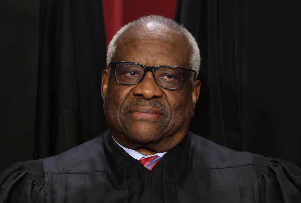 United States Supreme Court Associate Justice Clarence Thomas poses for an official portrait at the East Conference Room of the Supreme Court building on October 7, 2022 in Washington, DC.  (Alex Wong/Getty Images)