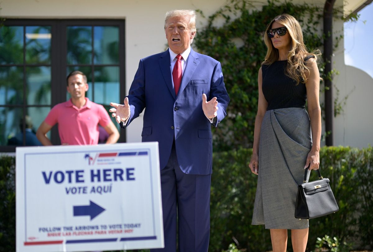 Former President Donald Trump addresses reporters after he and former First Lady Melania Trump voted at their precinct in the general election, Tuesday, November 8, 2022 in Palm Beach, Florida. (Phelan M. Ebenhack for The Washington Post via Getty Images)