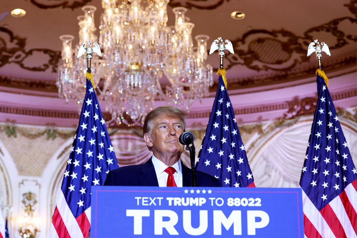 Former U.S. President Donald Trump speaks during an event at his Mar-a-Lago home on November 15, 2022 in Palm Beach, Florida. Trump announced that he was seeking another term in office and officially launched his 2024 presidential campaign. (Joe Raedle/Getty Images)