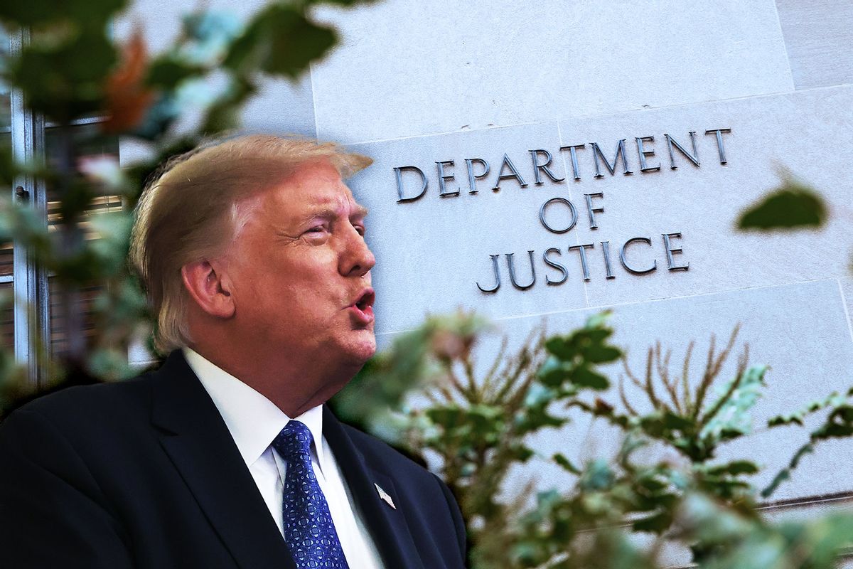 Former President Donald Trump | The Justice Department building (Photo illustration by Salon/Getty Images)