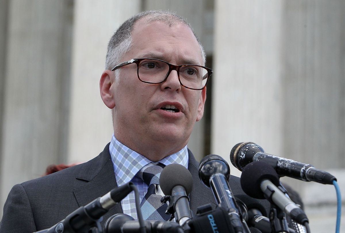 Jim Obergefell, the plaintiff in the marriage equality case, speaks outside of the Supreme Court of the United States on April 28, 2015 in Washington, DC.  (Paul Morigi/Getty Images for HRC)