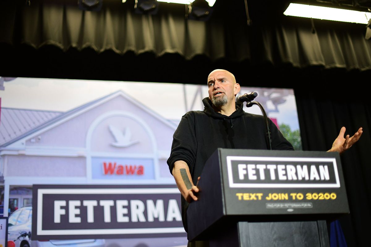 Democratic candidate for U.S. Senate John Fetterman holds a rally at Nether Providence Elementary School on October 15, 2022 in Wallingford, Pennsylvania. Election Day will be held nationwide on November 8, 2022. (Mark Makela/Getty Images)