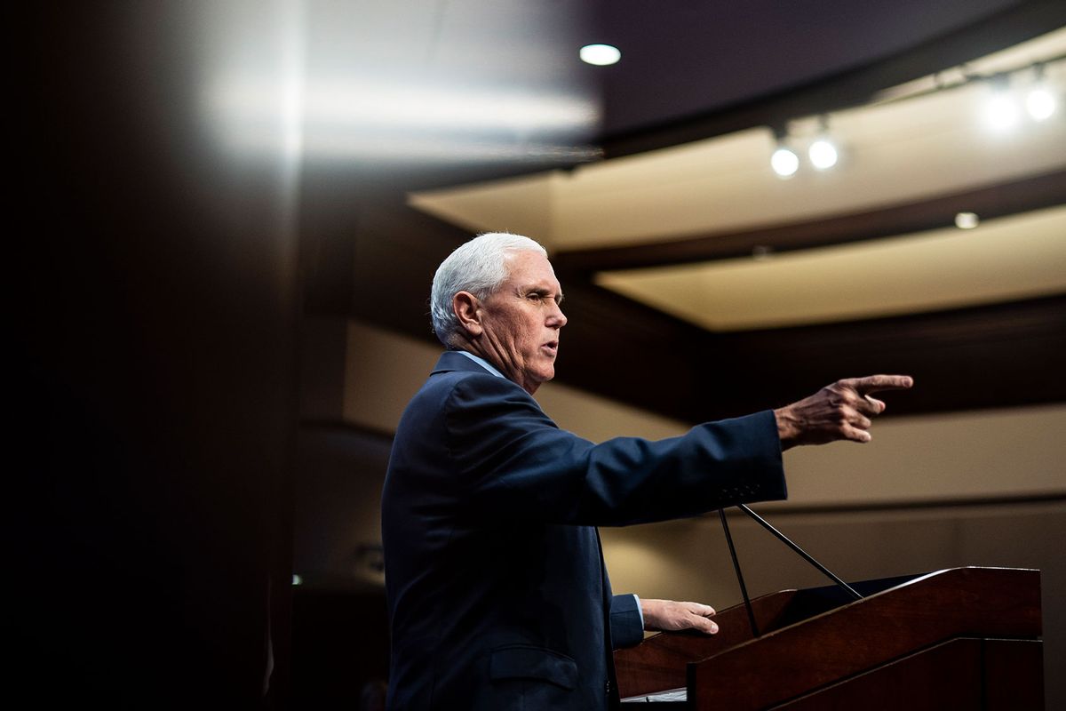 Former Vice President Mike Pence speaks at the Heritage Foundation on Wednesday, Oct 19, 2022 in Washington, DC. (Jabin Botsford/The Washington Post via Getty Images)