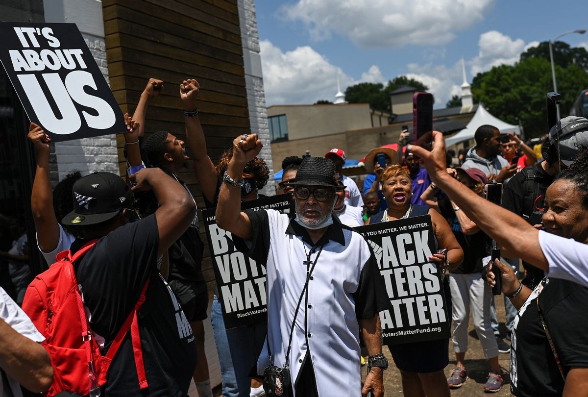 People attend a Black Voters Matter event outside First Baptist Church Capitol Hill on June 20, 2021 in Nashville, Tennessee. (Joshua Lott/The Washington Post via Getty Images)