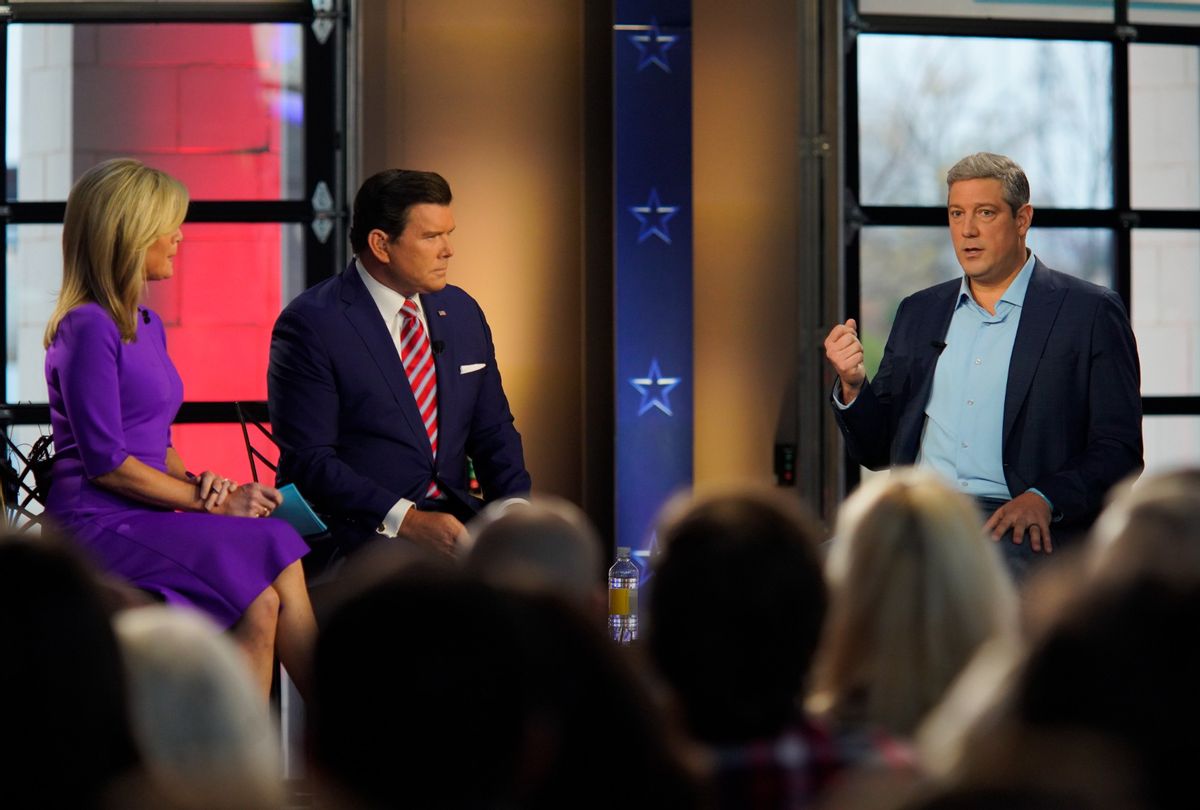 Democratic Senate nominee from Ohio Rep. Tim Ryan (D-OH) speaks at a townhall-style debate hosted by Bret Baier and Martha MacCallum of Fox News on November 1, 2022 in Columbus, Ohio.  (Andrew Spear/Getty Images)