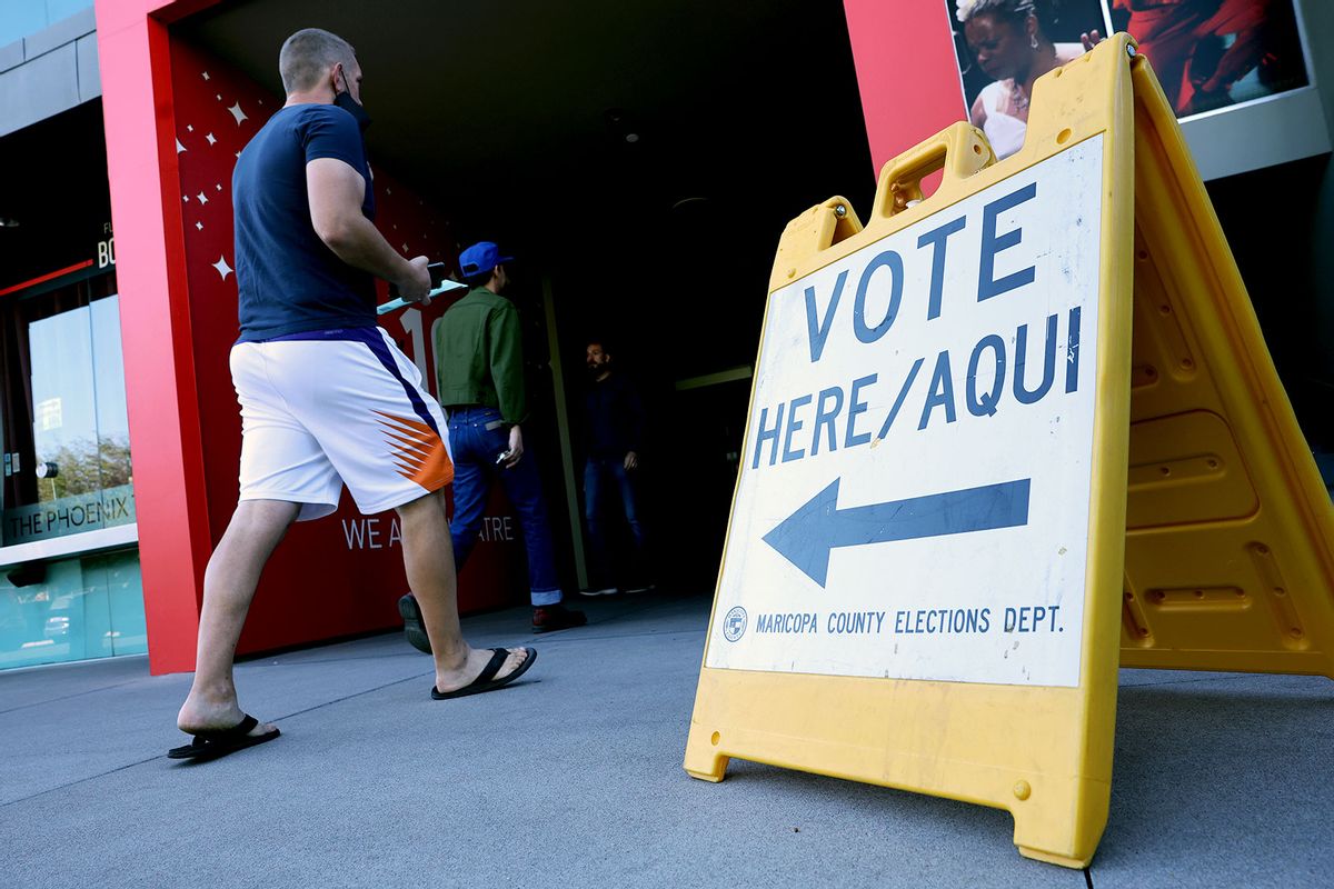 Voters arrive to cast their ballots at the Phoenix Art Museum on November 08, 2022 in Phoenix, Arizona. (Kevin Dietsch/Getty Images)