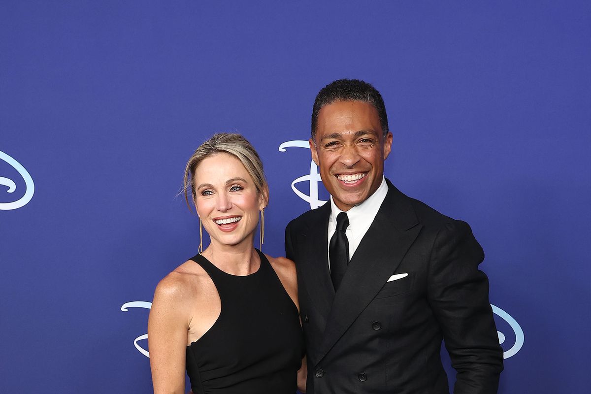 Amy Robach and TJ Holmes attend the 2022 ABC Disney Upfront at Basketball City - Pier 36 - South Street on May 17, 2022 in New York City. (Photo by (Arturo Holmes/WireImage/Getty Images)