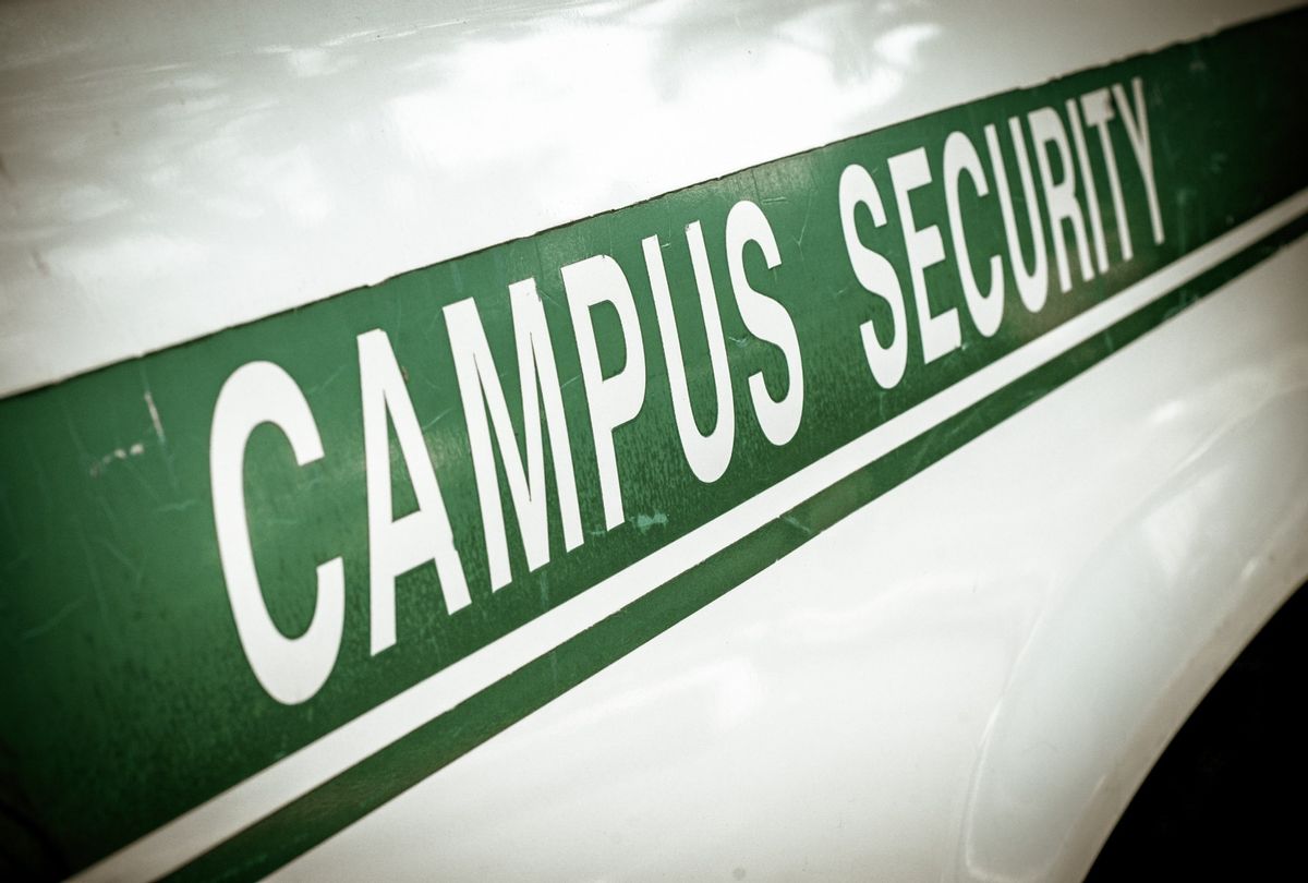 Campus security sign on the side of a university vehicle. (mrdoomits/Getty Images)