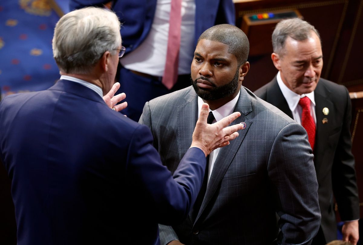 Rep. Byron Donalds (R-FL) talks with fellow Republicans after the new Congress failed to elect a new Speaker of the House at the U.S. Capitol Building on January 03, 2023 in Washington, DC.  (Chip Somodevilla/Getty Images)