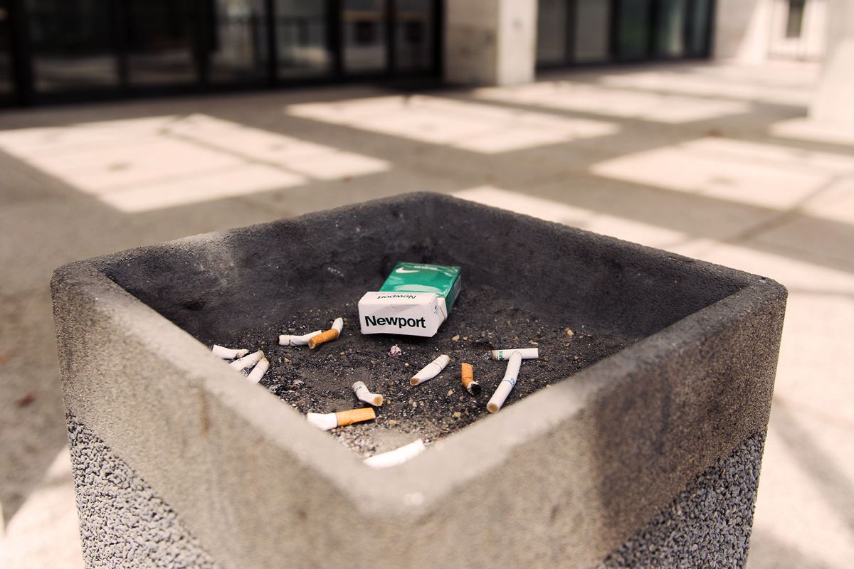 Cigarette butts and an empty pack of Newports sit in an ashtray outside of the Hart Senate Office Building (Bill Clark/CQ Roll Call/Getty Images)